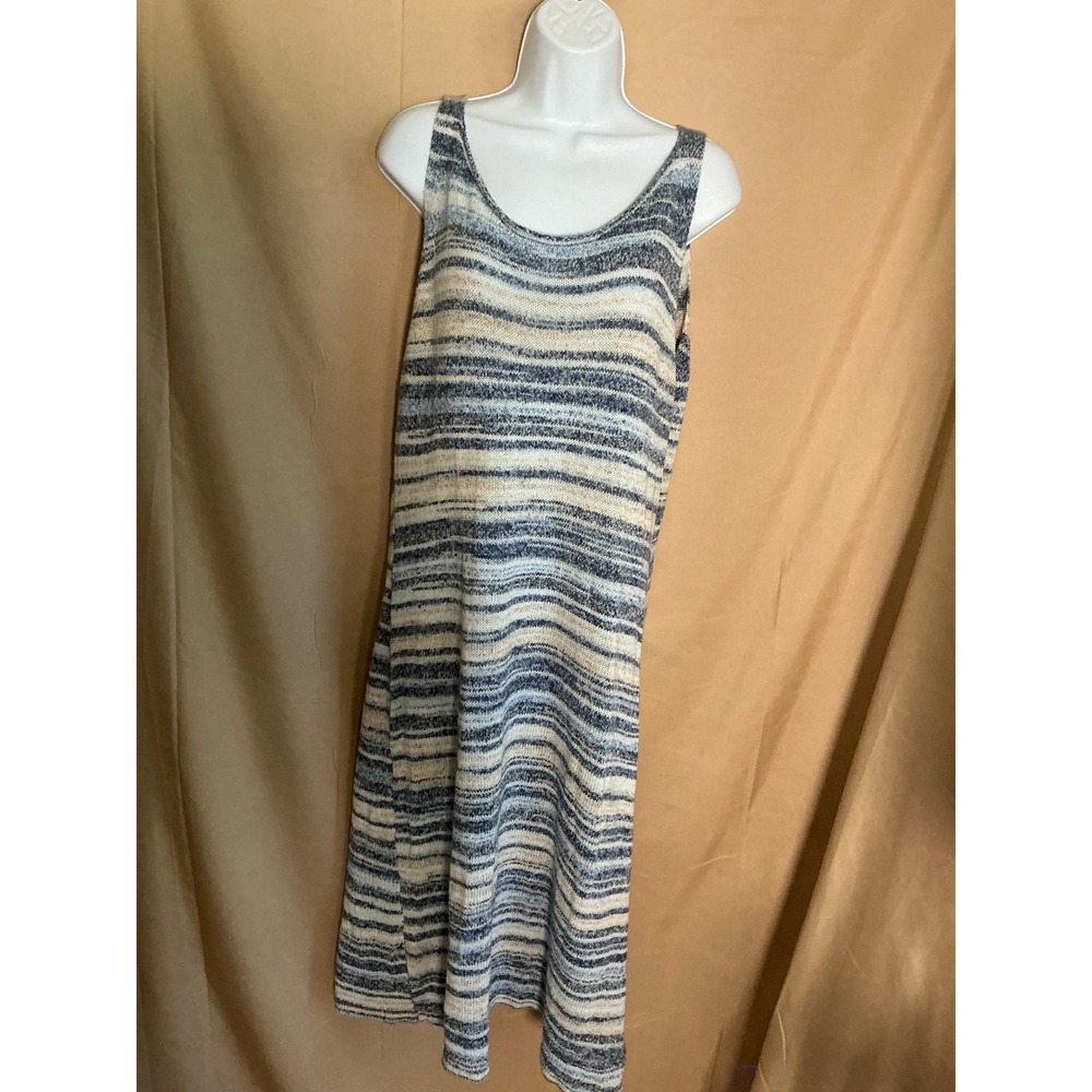 Cider Knit Midi Dress Womens 1XL Blue Striped Excellent Sleeveless Scoop Neck